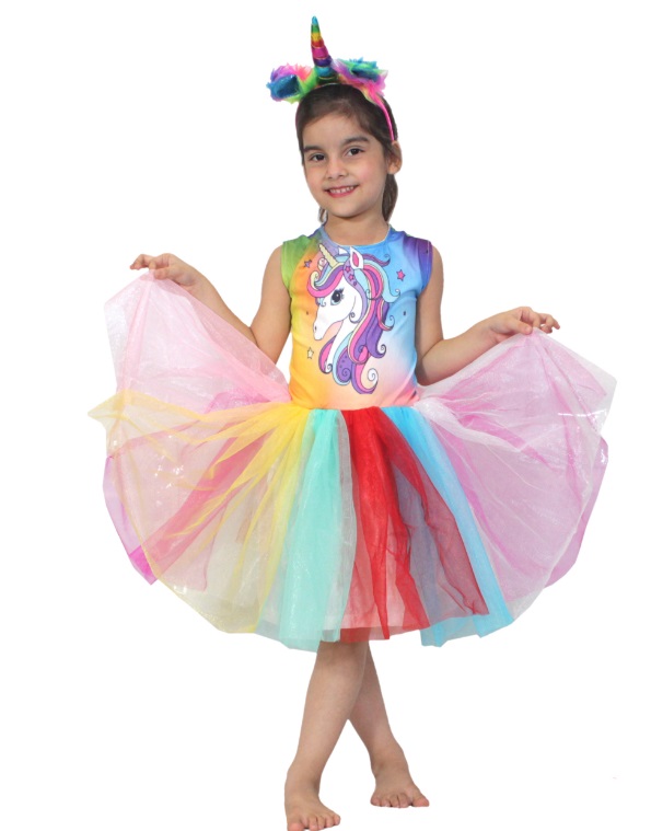 Kids Rainbow Unicorn Tutu Frock Costume